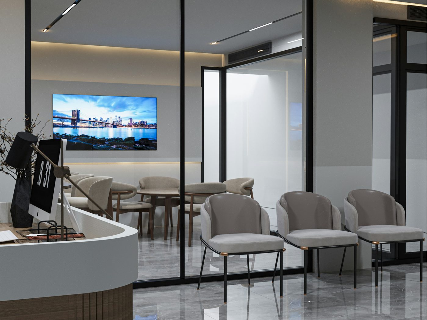 Reception and waiting area with in-built joinery, Toorak